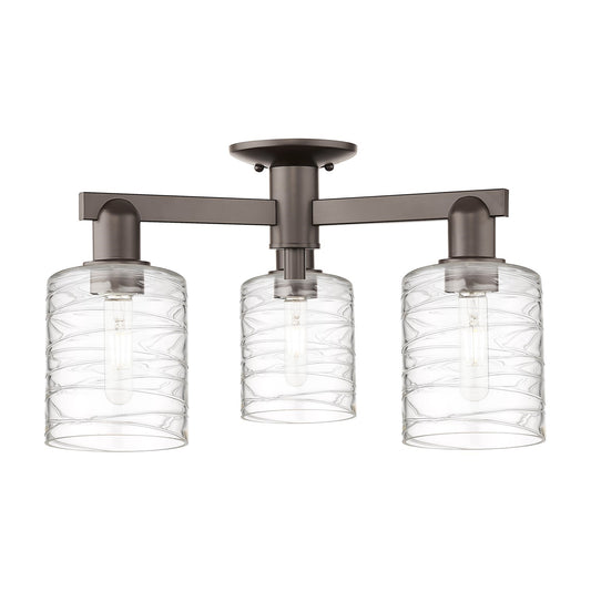 Innovations Cobbleskill 23in 3-Light Semi-Flush Mount | Industrial Oil Rubbed Bronze Steel and Clear Deco Swirl Glass | Entryway & | Model 716-3F-OB-G1113