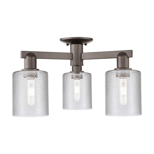 Innovations Cobbleskill 23in 3-Light Semi-Flush Mount | Industrial Oil Rubbed Bronze Steel and Clear Glass | Entryway & Hallway | Model 716-3F-OB-G112