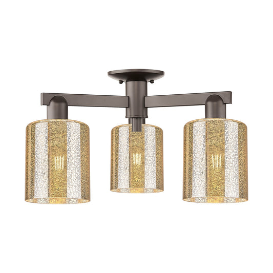 Innovations Cobbleskill 23in 3-Light Semi-Flush Mount | Industrial Oil Rubbed Bronze Steel and Mercury Glass | Entryway & Hallway | Model 716-3F-OB-G116