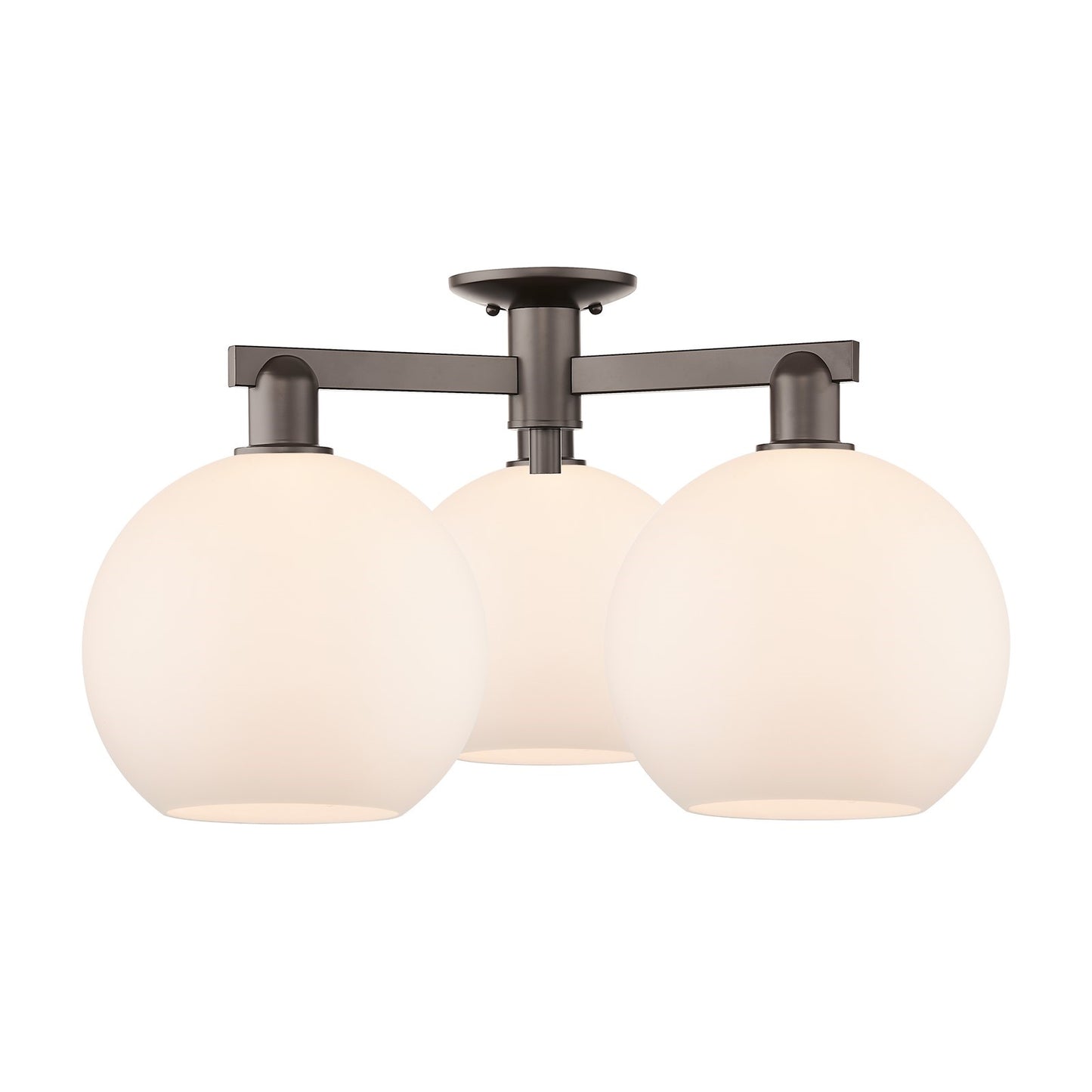 Innovations Athens 28in 3-Light Semi-Flush Mount | Industrial Oil Rubbed Bronze Steel and Matte White Glass | Entryway & Hallway | Model 716-3F-OB-G121-10