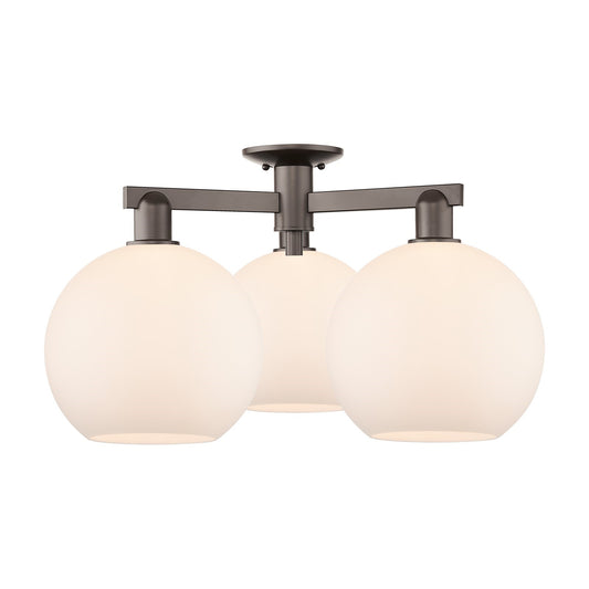 Innovations Athens 28in 3-Light Semi-Flush Mount | Industrial Oil Rubbed Bronze Steel and Matte White Glass | Entryway & Hallway | Model 716-3F-OB-G121-10