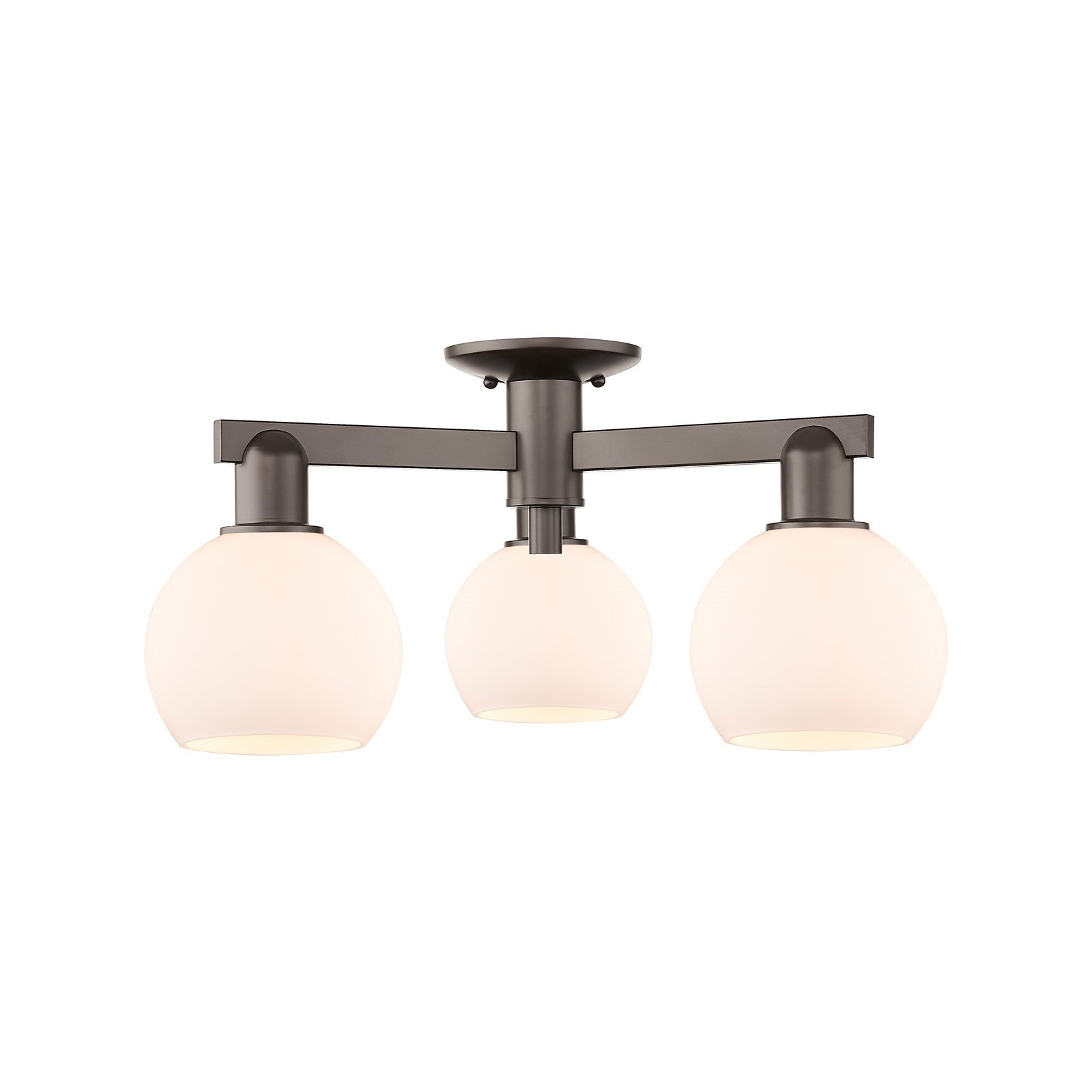 Innovations Athens 23in 3-Light Semi-Flush Mount | Industrial Oil Rubbed Bronze Steel and Matte White Glass | Entryway & Hallway | Model 716-3F-OB-G121-6