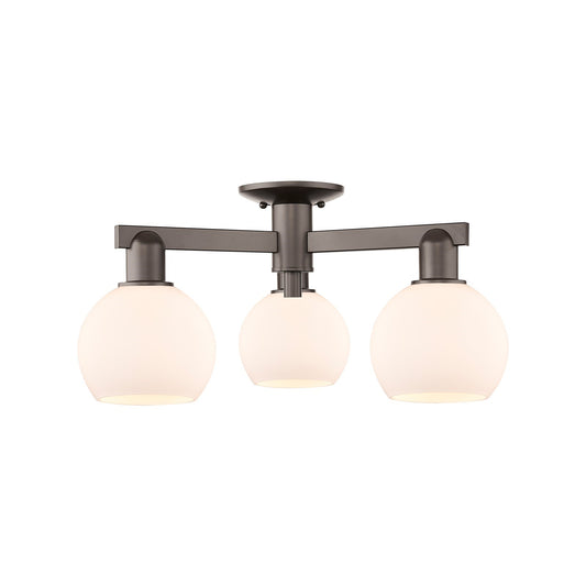 Innovations Athens 23in 3-Light Semi-Flush Mount | Industrial Oil Rubbed Bronze Steel and Matte White Glass | Entryway & Hallway | Model 716-3F-OB-G121-6