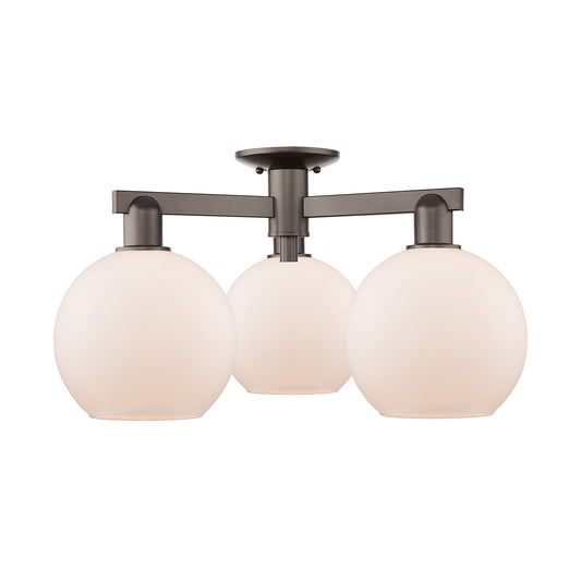 Innovations Athens 26in 3-Light Semi-Flush Mount | Industrial Oil Rubbed Bronze Steel and Matte White Glass | Entryway & Hallway | Model 716-3F-OB-G121-8