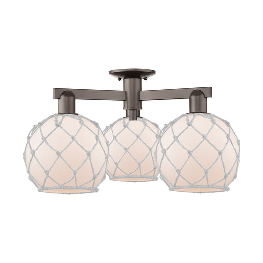 Innovations Farmhouse Rope 26in 3-Light Semi-Flush Mount | Industrial Oil Rubbed Bronze Steel and White Frosted Glass Rope | Model 716-3F-OB-G121-8RW