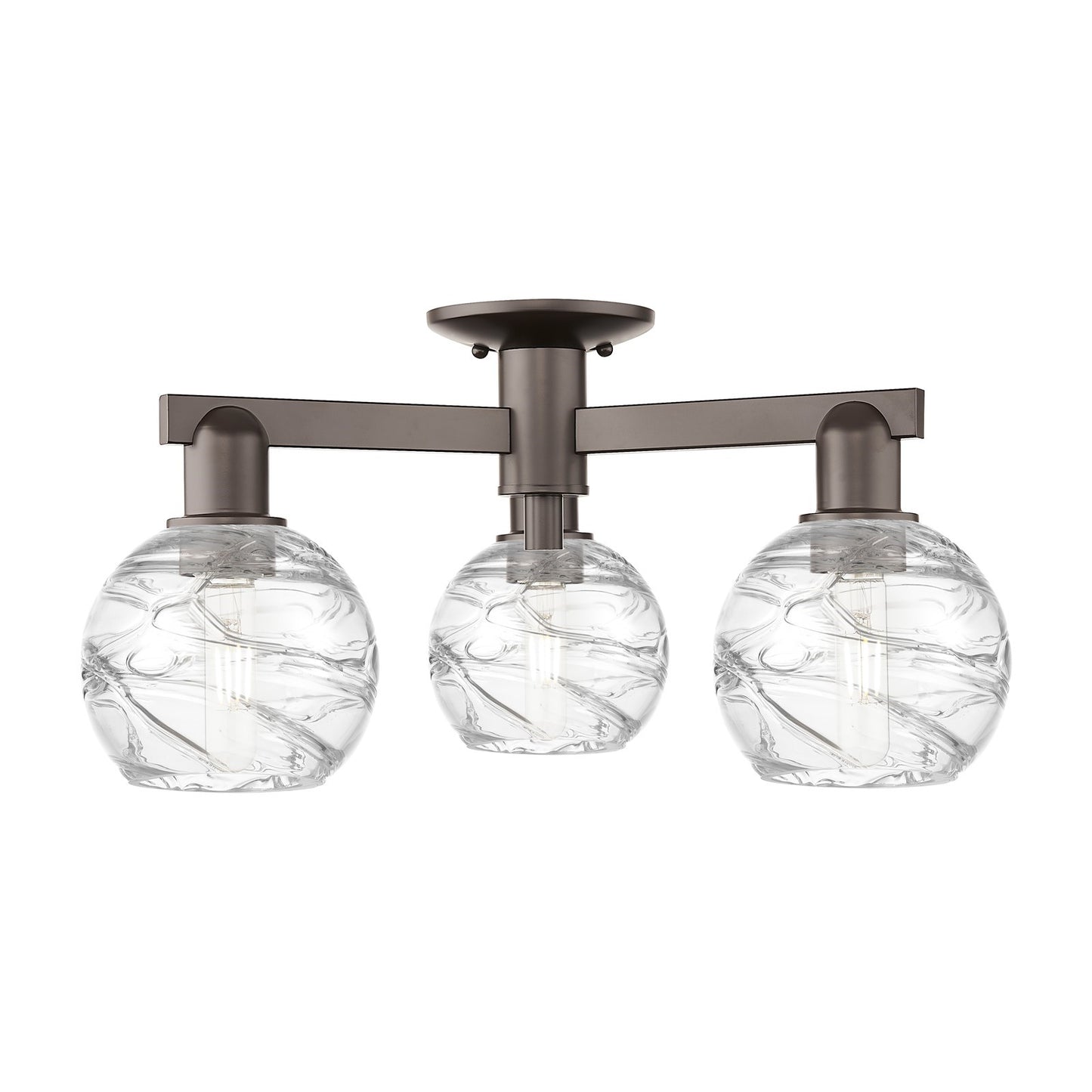 Innovations Athens Deco Swirl 23in 3-Light Semi-Flush Mount | Industrial Oil Rubbed Bronze Steel and Clear Deco Swirl Glass | Model 716-3F-OB-G1213-6CL