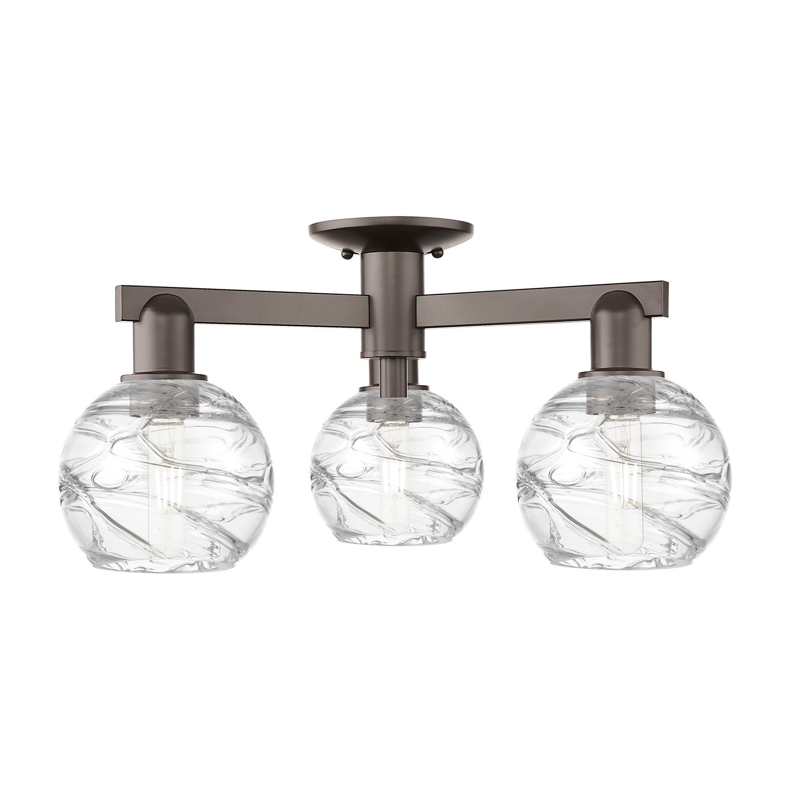 Innovations Athens Deco Swirl 23in 3-Light Semi-Flush Mount | Industrial Oil Rubbed Bronze Steel and Clear Deco Swirl Glass | Model 716-3F-OB-G1213-6CL
