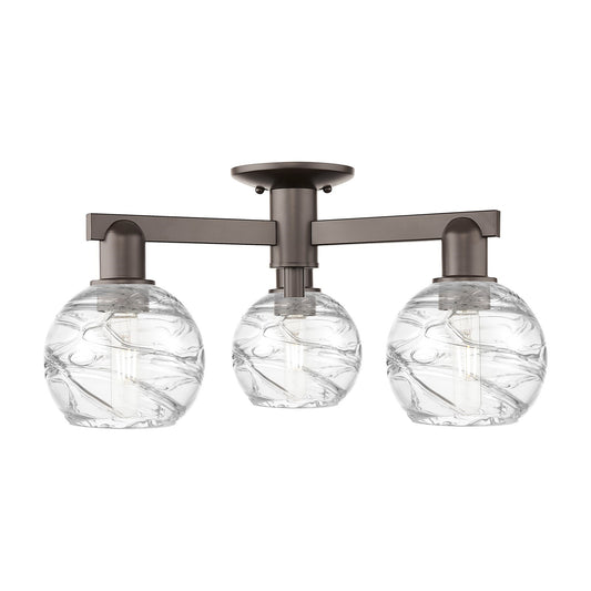 Innovations Athens Deco Swirl 23in 3-Light Semi-Flush Mount | Industrial Oil Rubbed Bronze Steel and Clear Deco Swirl Glass | Model 716-3F-OB-G1213-6CL