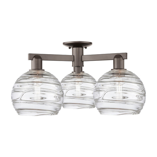 Innovations Athens Deco Swirl 26in 3-Light Semi-Flush Mount | Industrial Oil Rubbed Bronze Steel and Clear Deco Swirl Glass | Model 716-3F-OB-G1213-8CL