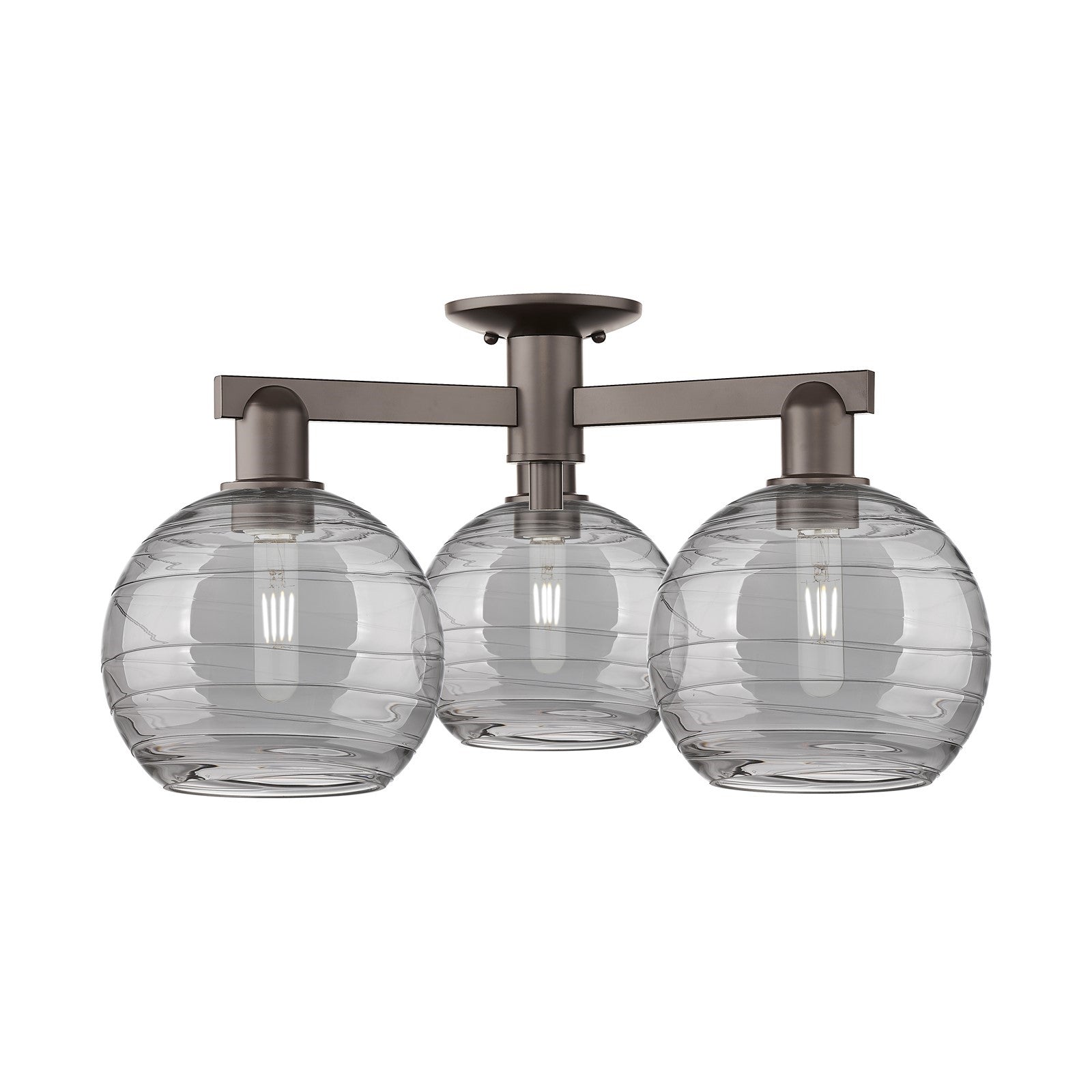 Innovations Athens Deco Swirl 26in 3-Light Semi-Flush Mount | Industrial Oil Rubbed Bronze Steel and Light Smoke Glass | Model 716-3F-OB-G1213-8SM