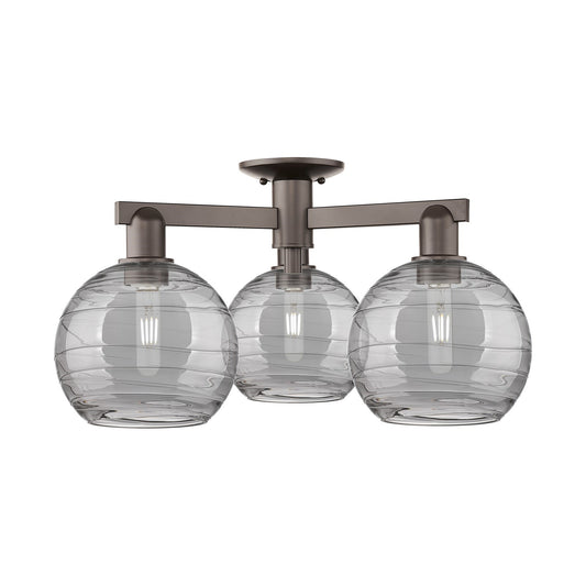 Innovations Athens Deco Swirl 26in 3-Light Semi-Flush Mount | Industrial Oil Rubbed Bronze Steel and Light Smoke Glass | Model 716-3F-OB-G1213-8SM