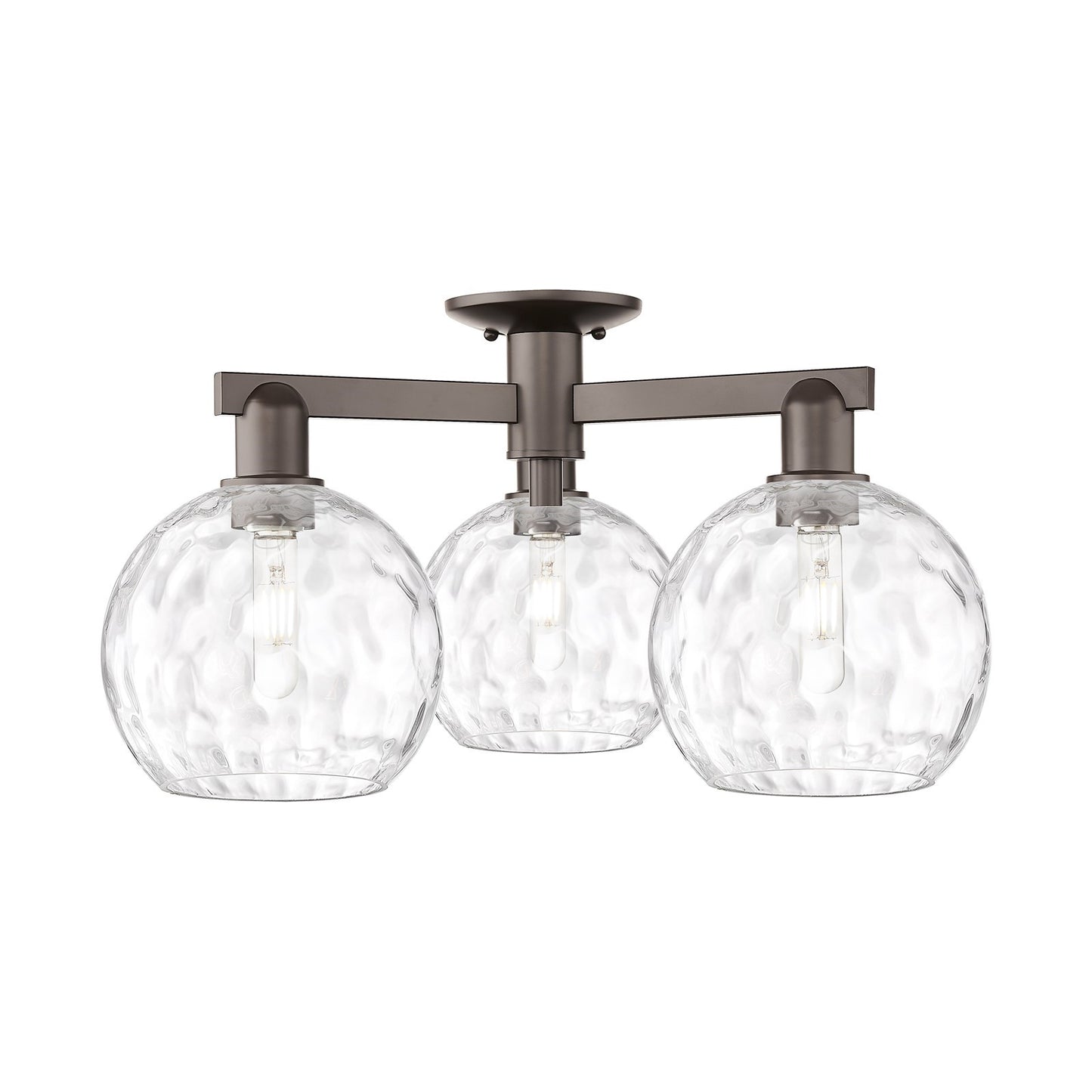 Innovations Athens Water Glass 26in 3-Light Semi-Flush Mount | Industrial Oil Rubbed Bronze Steel and Clear Glass | Entryway & | Model 716-3F-OB-G1215-8