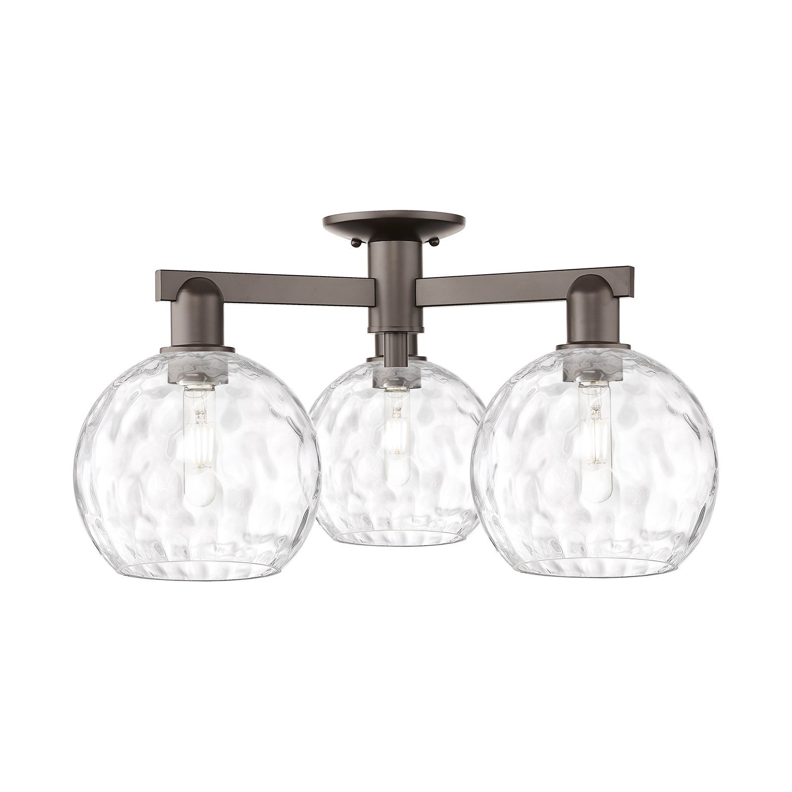 Innovations Athens Water Glass 26in 3-Light Semi-Flush Mount | Industrial Oil Rubbed Bronze Steel and Clear Glass | Entryway & | Model 716-3F-OB-G1215-8