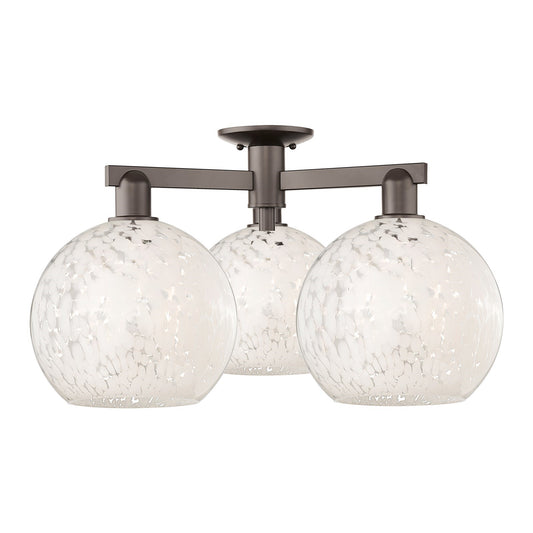 Innovations Lighting White Mouchette 28in 3-Light Semi-Flush Mount | Industrial Oil Rubbed Bronze Steel and White Glass | Model 716-3F-OB-G1216-10WM