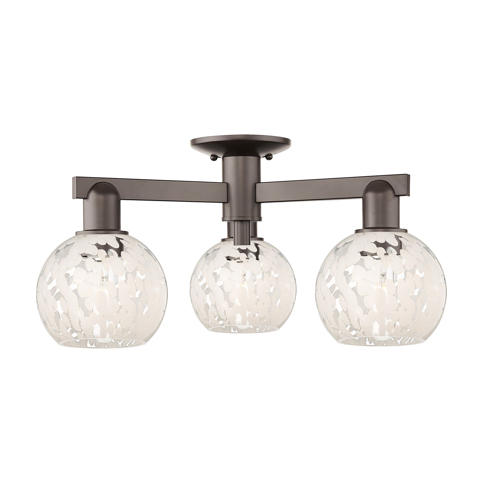 Innovations Lighting White Mouchette 24in 3-Light Semi-Flush Mount | Industrial Oil Rubbed Bronze and White Glass | Damp Rated | Model 716-3F-OB-G1216-6WM