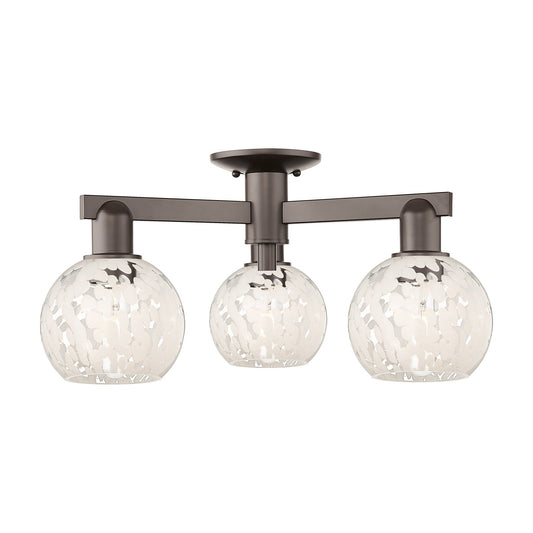 Innovations Lighting White Mouchette 24in 3-Light Semi-Flush Mount | Industrial Oil Rubbed Bronze and White Glass | Damp Rated | Model 716-3F-OB-G1216-6WM