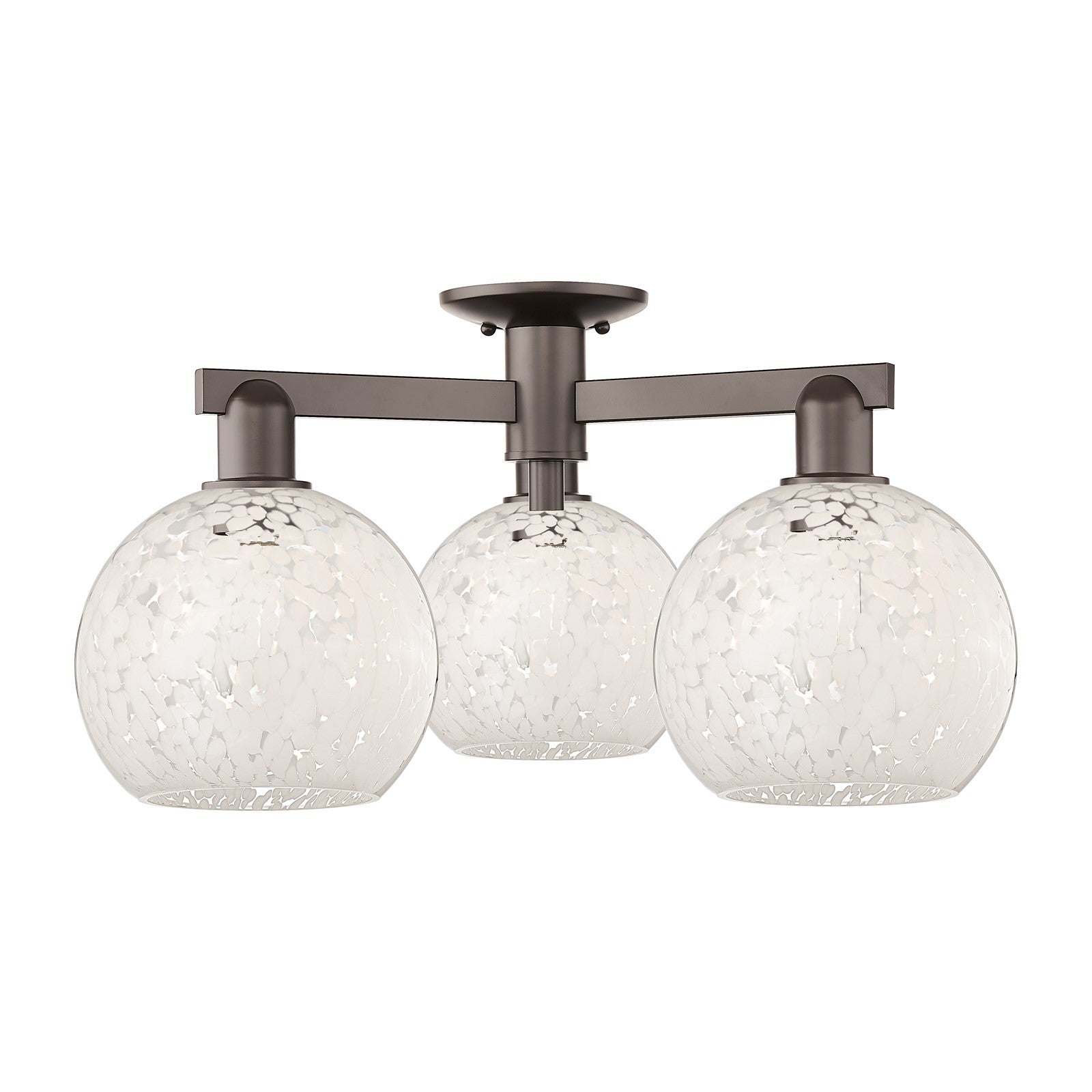Innovations Lighting White Mouchette 26in 3-Light Semi-Flush Mount | Industrial Oil Rubbed Bronze Steel and White Glass | Damp | Model 716-3F-OB-G1216-8WM