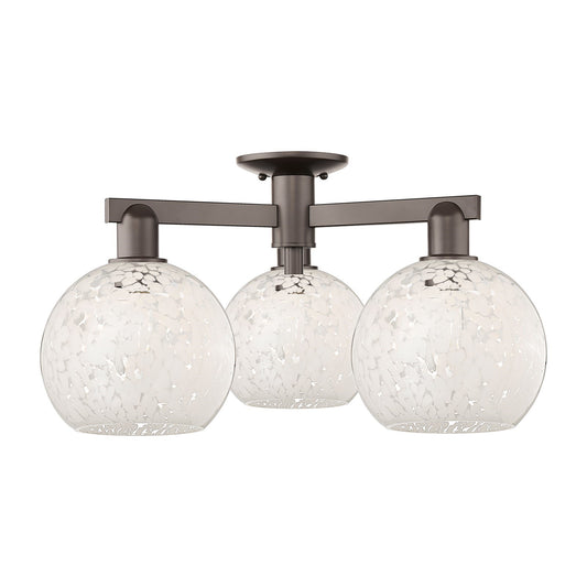 Innovations Lighting White Mouchette 26in 3-Light Semi-Flush Mount | Industrial Oil Rubbed Bronze Steel and White Glass | Damp | Model 716-3F-OB-G1216-8WM