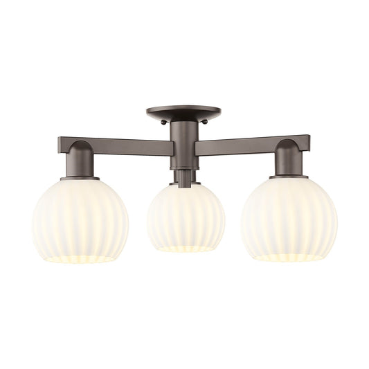 Innovations Lighting Arcadia 24in 3-Light Semi-Flush Mount | Industrial Oil Rubbed Bronze and White Venetian Glass | Kitchen & | Model 716-3F-OB-G1217-6WV