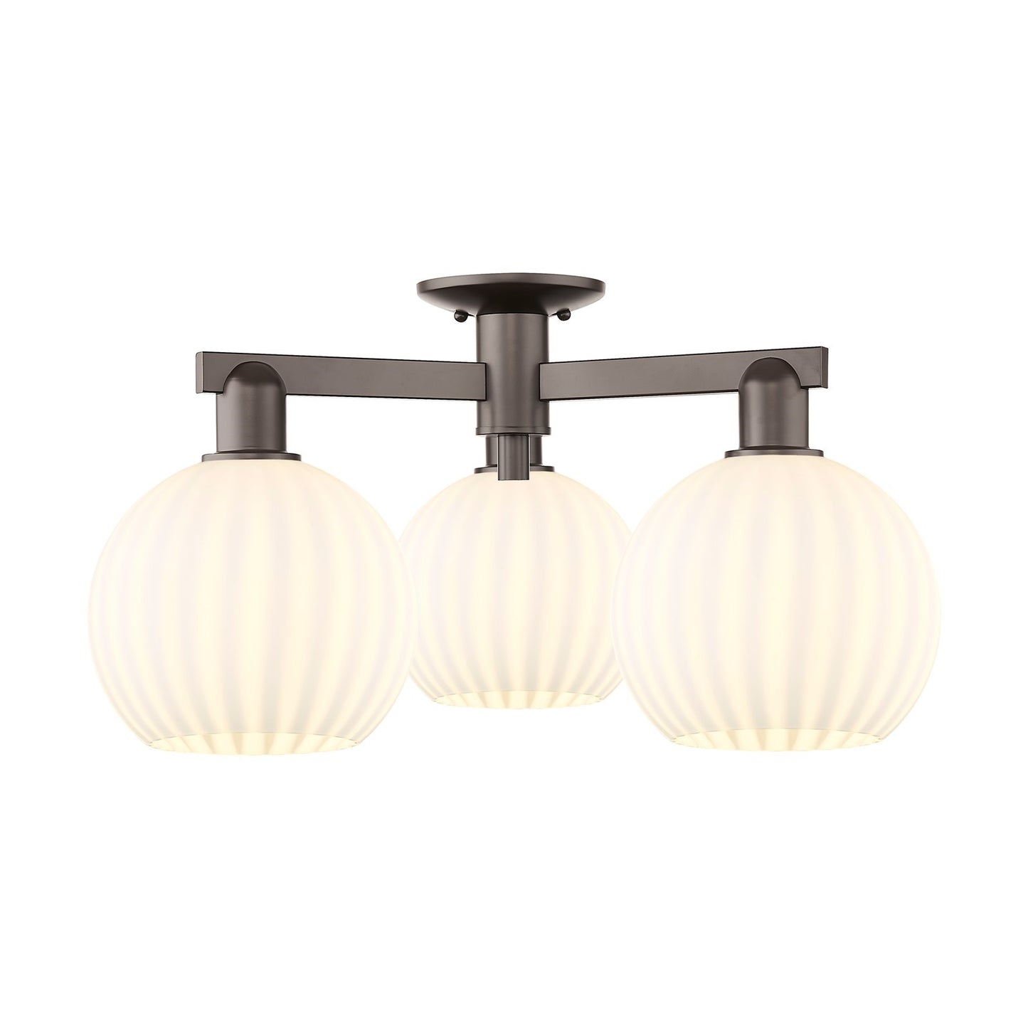 Innovations Lighting Arcadia 26in 3-Light Semi-Flush Mount | Industrial Oil Rubbed Bronze and White Venetian Glass | Entryway | Model 716-3F-OB-G1217-8WV