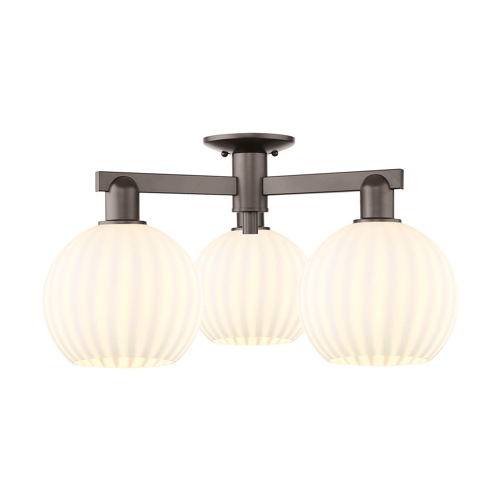 Innovations Lighting Arcadia 26in 3-Light Semi-Flush Mount | Industrial Oil Rubbed Bronze and White Venetian Glass | Entryway | Model 716-3F-OB-G1217-8WV