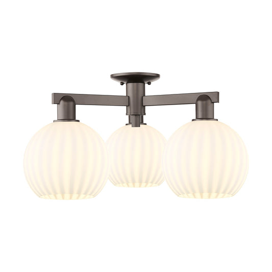 Innovations Lighting Arcadia 26in 3-Light Semi-Flush Mount | Industrial Oil Rubbed Bronze and White Venetian Glass | Entryway | Model 716-3F-OB-G1217-8WV