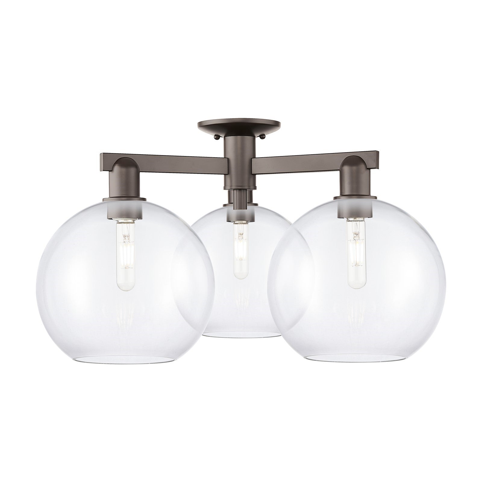 Innovations Athens 28in 3-Light Semi-Flush Mount | Industrial Oil Rubbed Bronze Steel and Clear Glass | Entryway & Hallway | Model 716-3F-OB-G122-10