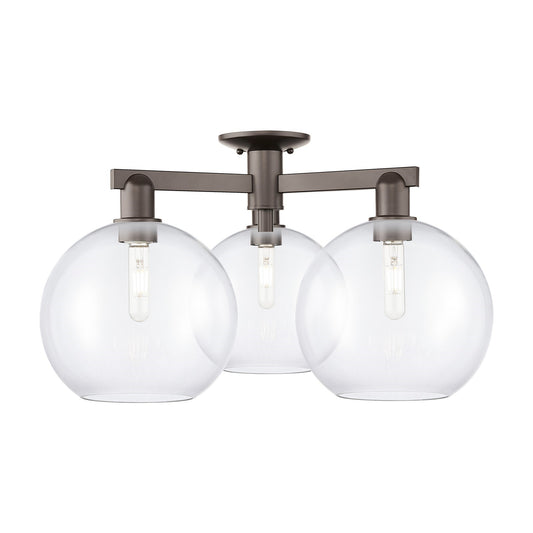 Innovations Athens 28in 3-Light Semi-Flush Mount | Industrial Oil Rubbed Bronze Steel and Clear Glass | Entryway & Hallway | Model 716-3F-OB-G122-10