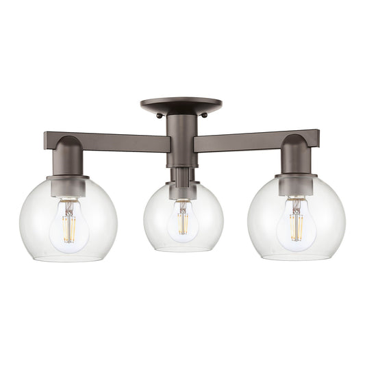 Innovations Athens 23in 3-Light Semi-Flush Mount | Industrial Oil Rubbed Bronze Steel and Clear Glass | Damp-Rated Entryway & | Model 716-3F-OB-G122-6