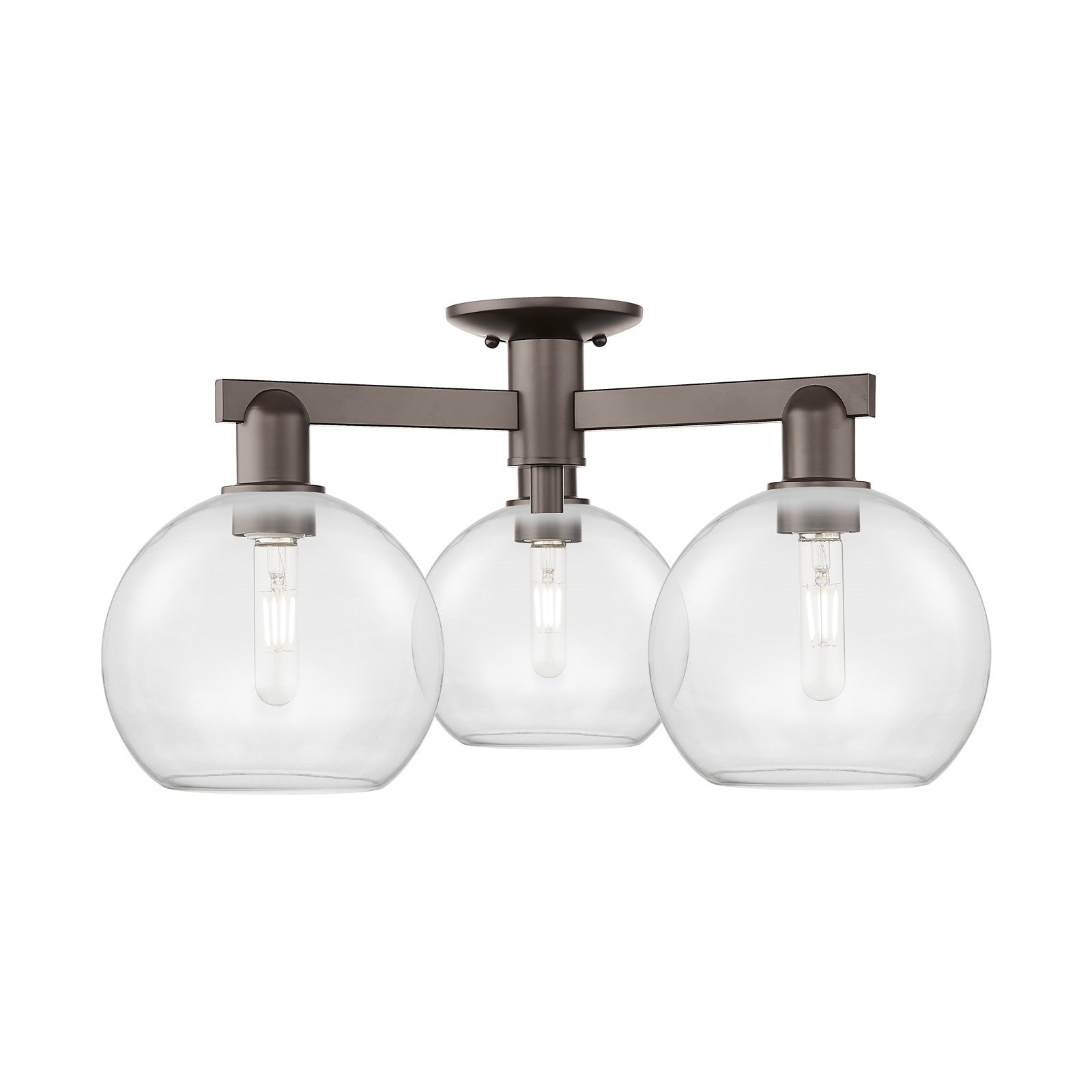 Innovations Athens 26in 3-Light Semi-Flush Mount | Industrial Oil Rubbed Bronze Steel and Clear Glass | Entryway & Hallway | 25.5 | Model 716-3F-OB-G122-8