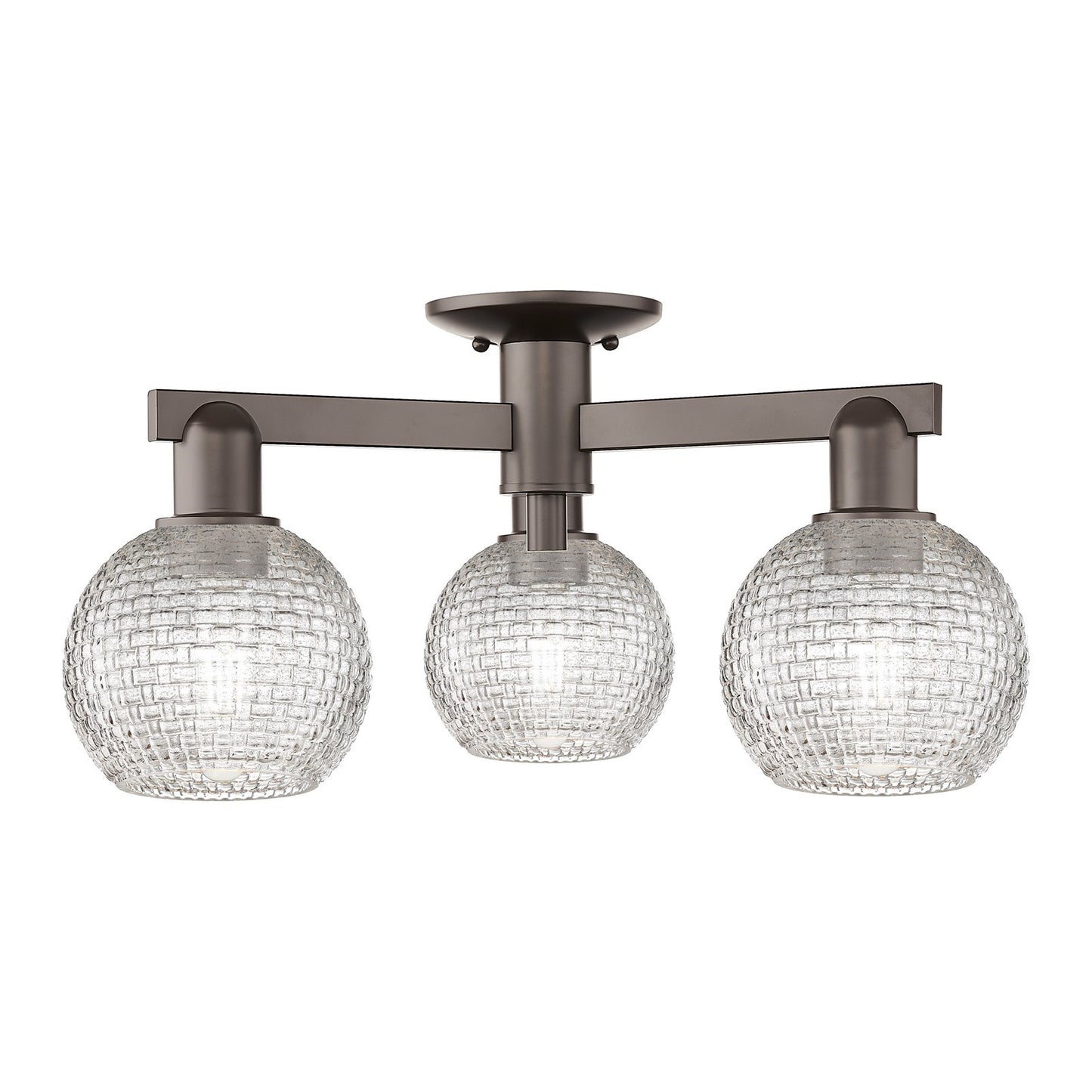 Innovations Athens 23in 3-Light Semi-Flush Mount | Industrial Oil Rubbed Bronze Steel and Clear Basket Weave Glass | Entryway | Model 716-3F-OB-G122C-6CL