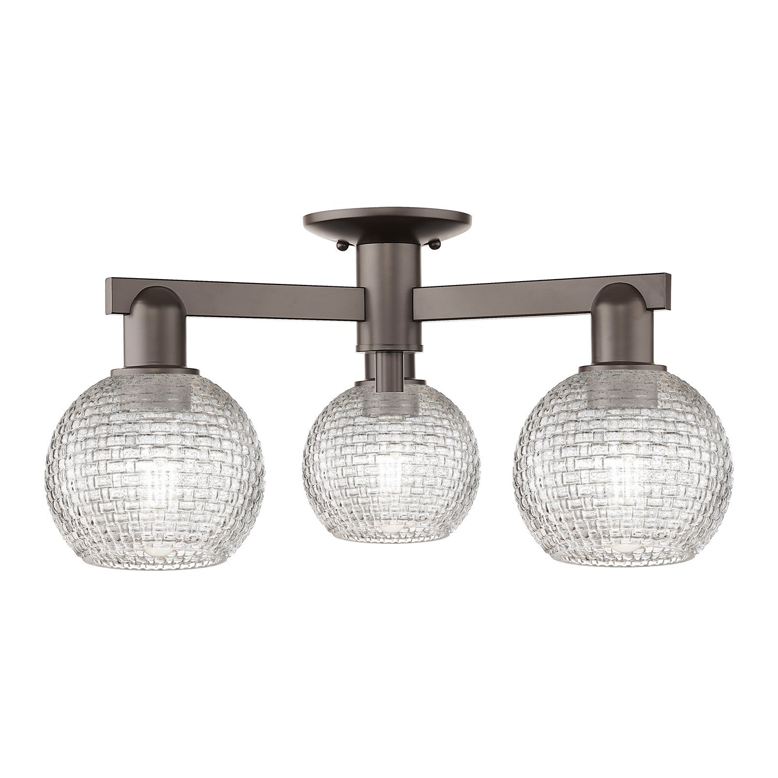 Innovations Athens 23in 3-Light Semi-Flush Mount | Industrial Oil Rubbed Bronze Steel and Clear Basket Weave Glass | Entryway | Model 716-3F-OB-G122C-6CL