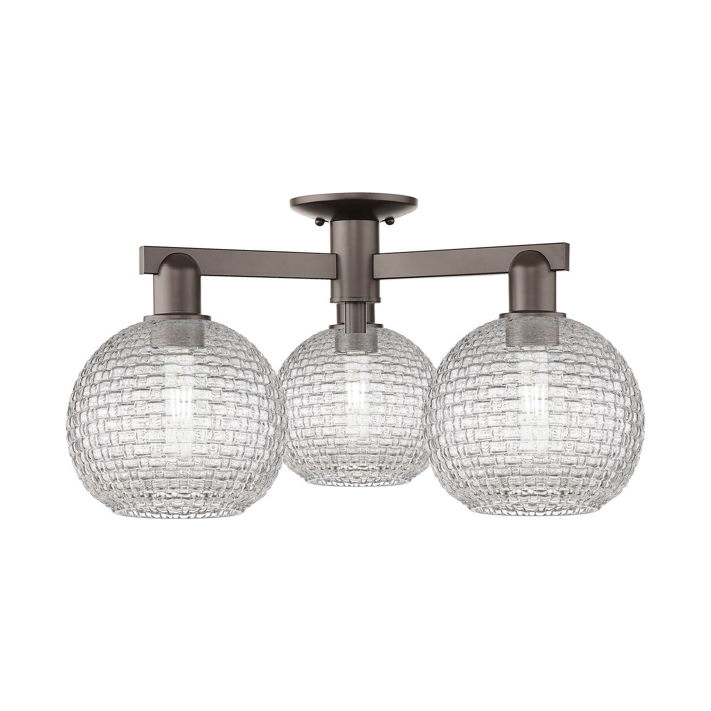 Innovations Athens 26in 3-Light Semi-Flush Mount | Industrial Oil Rubbed Bronze Steel and Clear Basket Weave Glass | Entryway | Model 716-3F-OB-G122C-8CL
