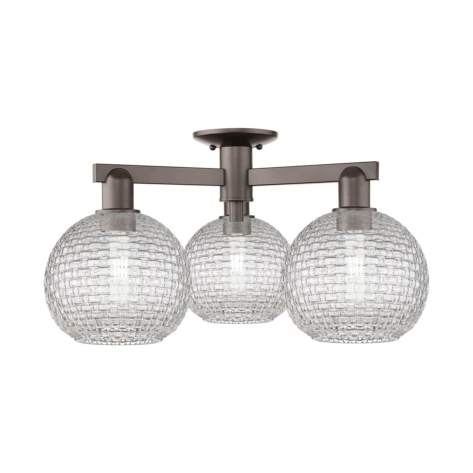 Innovations Athens 26in 3-Light Semi-Flush Mount | Industrial Oil Rubbed Bronze Steel and Clear Basket Weave Glass | Entryway | Model 716-3F-OB-G122C-8CL