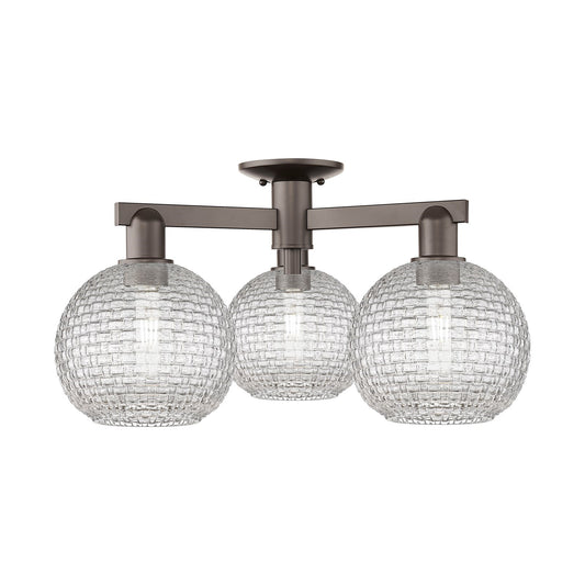 Innovations Athens 26in 3-Light Semi-Flush Mount | Industrial Oil Rubbed Bronze Steel and Clear Basket Weave Glass | Entryway | Model 716-3F-OB-G122C-8CL