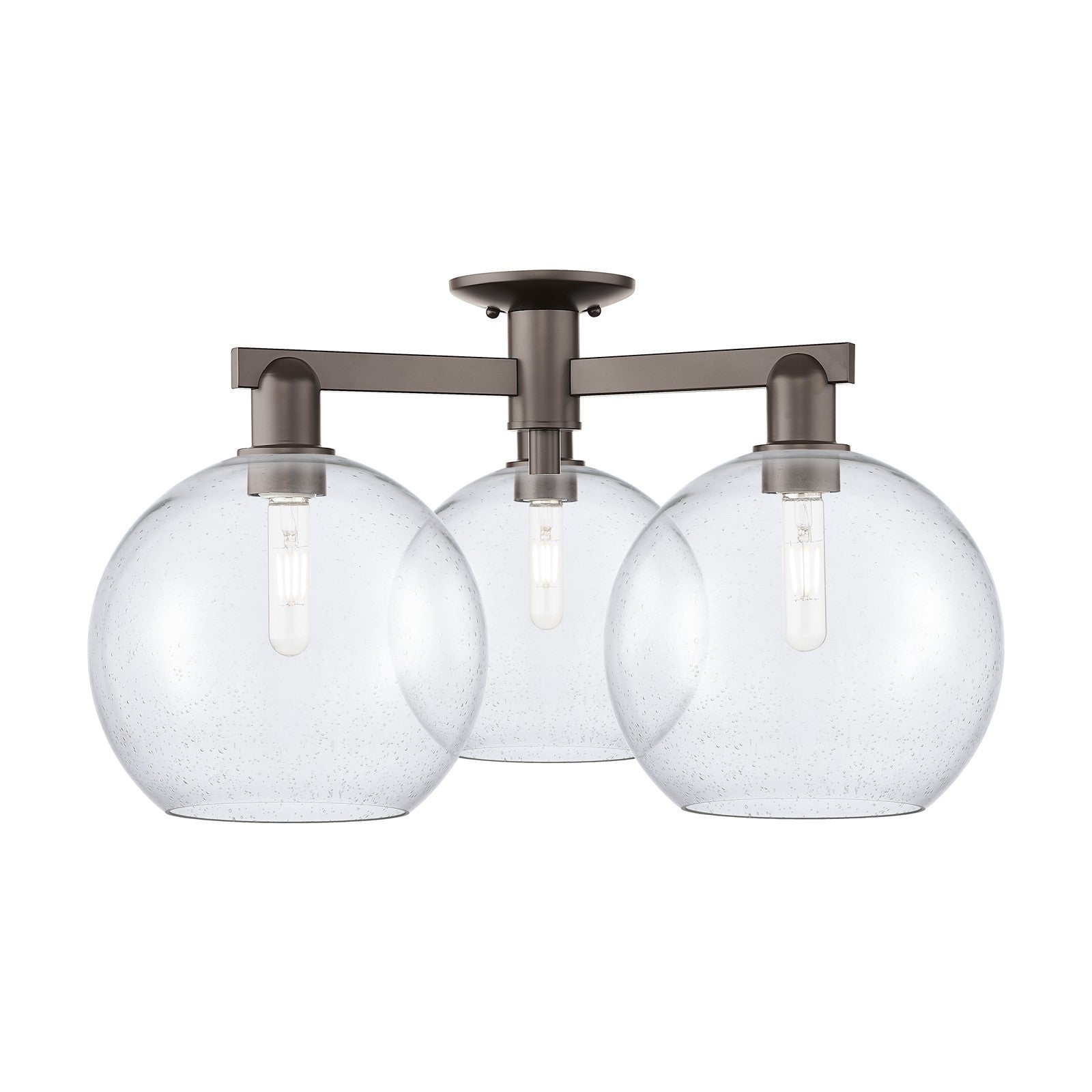 Innovations Athens 28in 3-Light Semi-Flush Mount | Industrial Oil Rubbed Bronze Steel and Seedy Glass | Entryway & Hallway | Model 716-3F-OB-G124-10