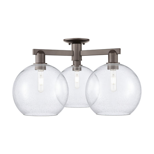 Innovations Athens 28in 3-Light Semi-Flush Mount | Industrial Oil Rubbed Bronze Steel and Seedy Glass | Entryway & Hallway | Model 716-3F-OB-G124-10