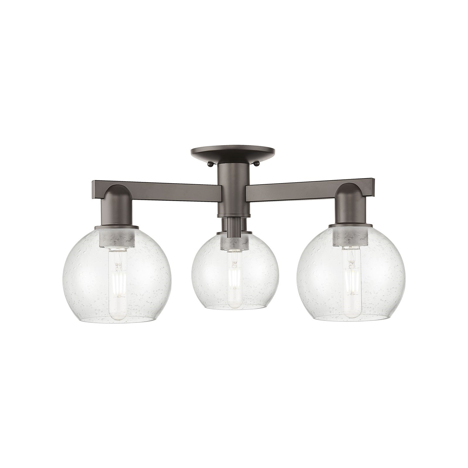 Innovations Athens 23.38in 3-Light Semi-Flush Mount | Industrial Oil Rubbed Bronze Steel and Seedy Glass | Entryway & Hallway | Model 716-3F-OB-G124-6