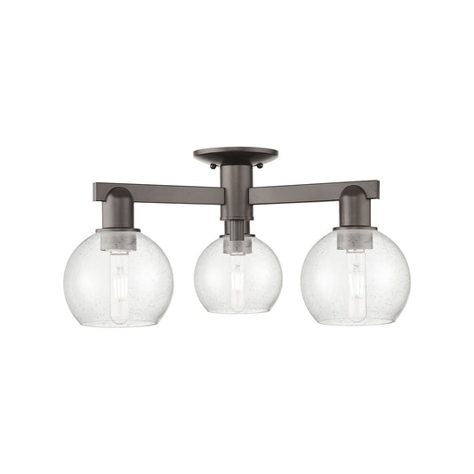 Innovations Athens 23.38in 3-Light Semi-Flush Mount | Industrial Oil Rubbed Bronze Steel and Seedy Glass | Entryway & Hallway | Model 716-3F-OB-G124-6