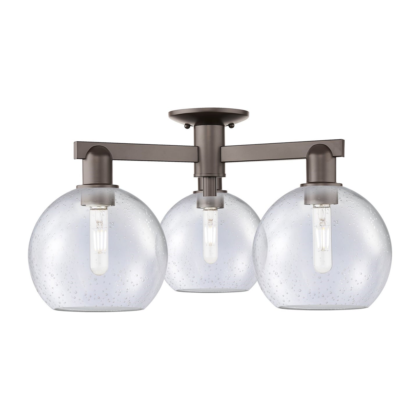 Innovations Athens 26in 3-Light Semi-Flush Mount | Industrial Oil Rubbed Bronze Steel and Seedy Glass | Entryway & Hallway Damp | Model 716-3F-OB-G124-8