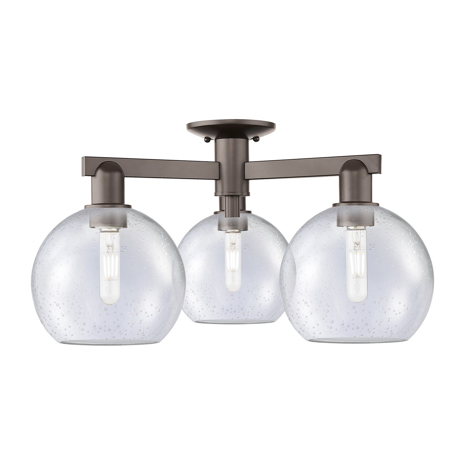 Innovations Athens 26in 3-Light Semi-Flush Mount | Industrial Oil Rubbed Bronze Steel and Seedy Glass | Entryway & Hallway Damp | Model 716-3F-OB-G124-8