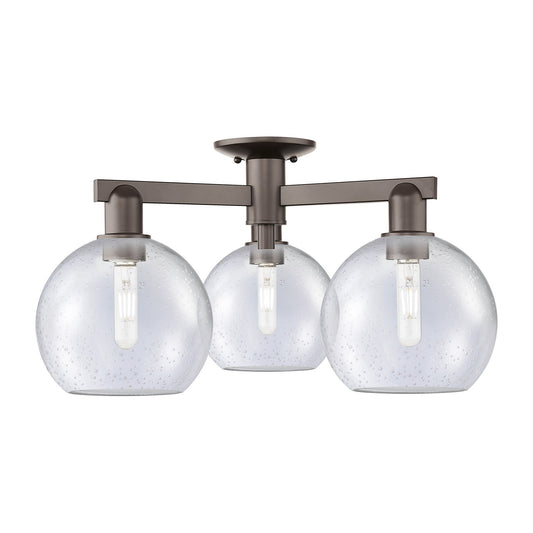 Innovations Athens 26in 3-Light Semi-Flush Mount | Industrial Oil Rubbed Bronze Steel and Seedy Glass | Entryway & Hallway Damp | Model 716-3F-OB-G124-8