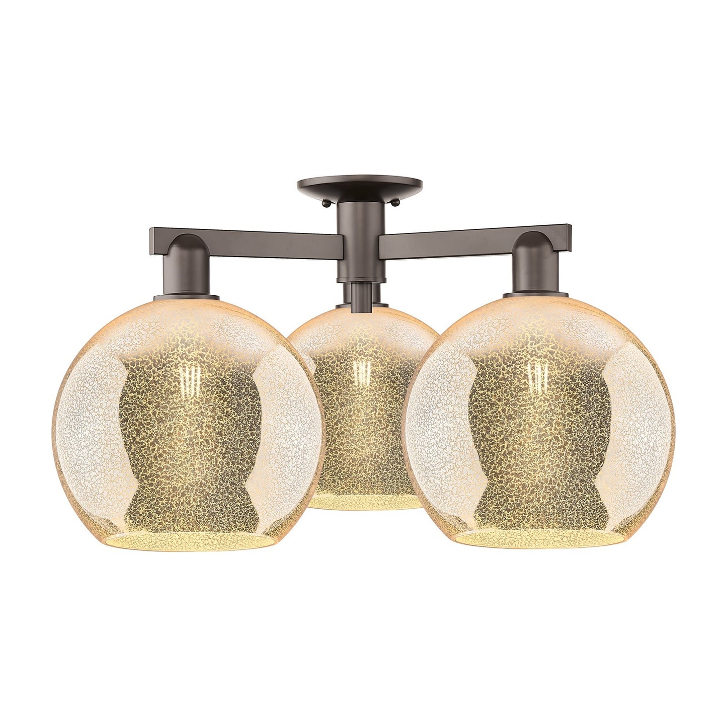 Innovations Athens 28in 3-Light Semi-Flush Mount | Industrial Oil Rubbed Bronze Steel and Mercury Glass | Entryway & Hallway | Model 716-3F-OB-G128-10