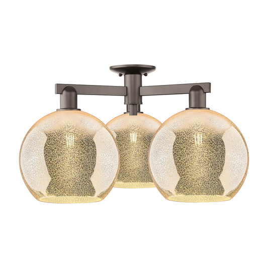 Innovations Athens 28in 3-Light Semi-Flush Mount | Industrial Oil Rubbed Bronze Steel and Mercury Glass | Entryway & Hallway | Model 716-3F-OB-G128-10
