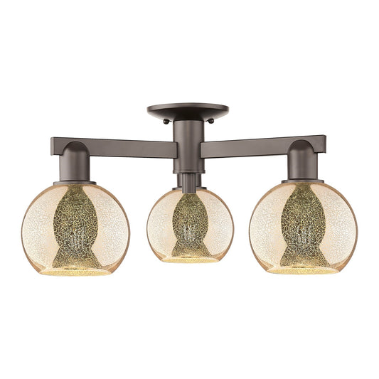 Innovations Athens 23in 3-Light Semi-Flush Mount | Industrial Oil Rubbed Bronze Steel and Mercury Glass | Damp-Rated Entryway & | Model 716-3F-OB-G128-6