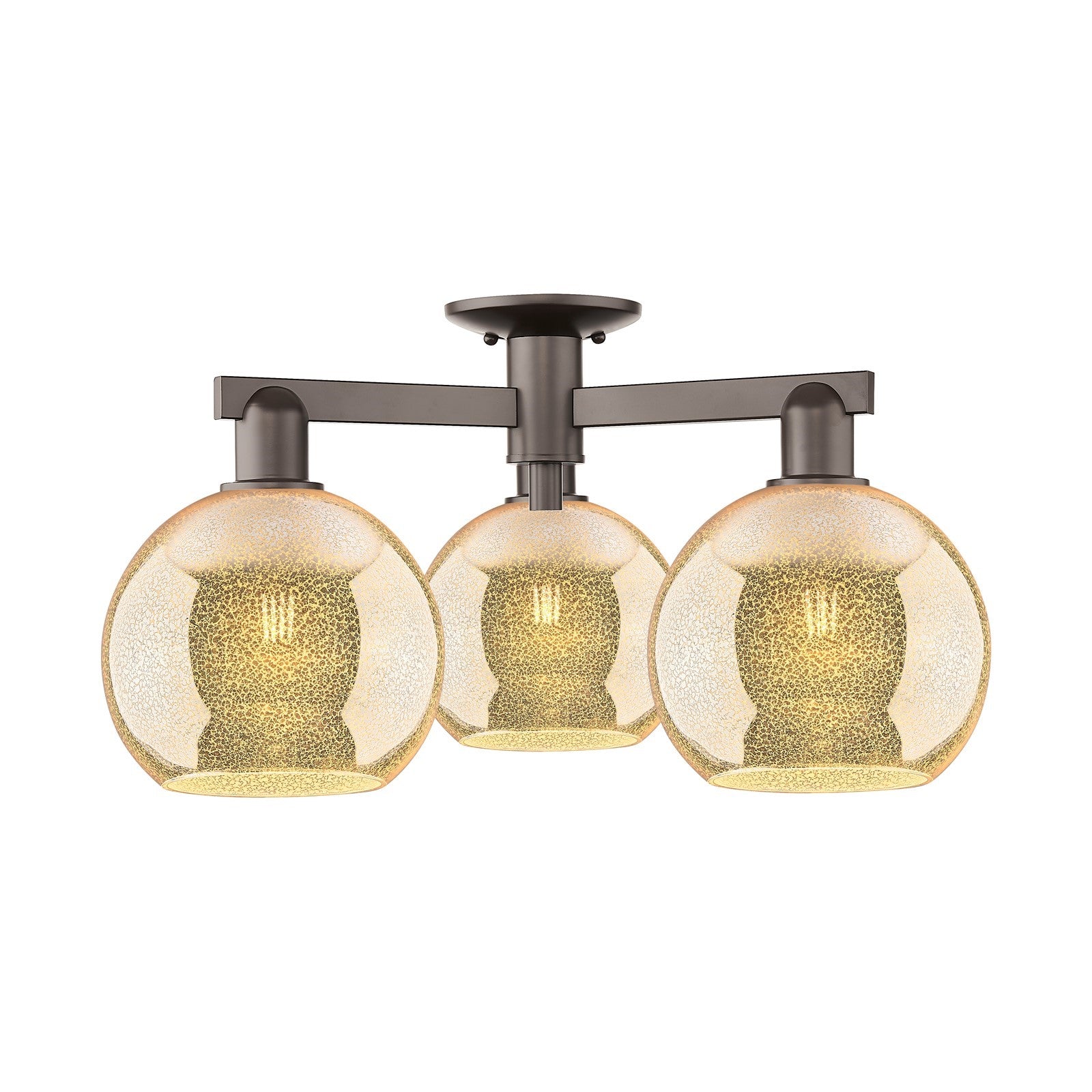 Innovations Athens 26in 3-Light Semi-Flush Mount | Industrial Oil Rubbed Bronze Steel and Mercury Glass | Entryway & Hallway | Model 716-3F-OB-G128-8