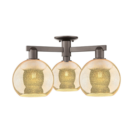 Innovations Athens 26in 3-Light Semi-Flush Mount | Industrial Oil Rubbed Bronze Steel and Mercury Glass | Entryway & Hallway | Model 716-3F-OB-G128-8