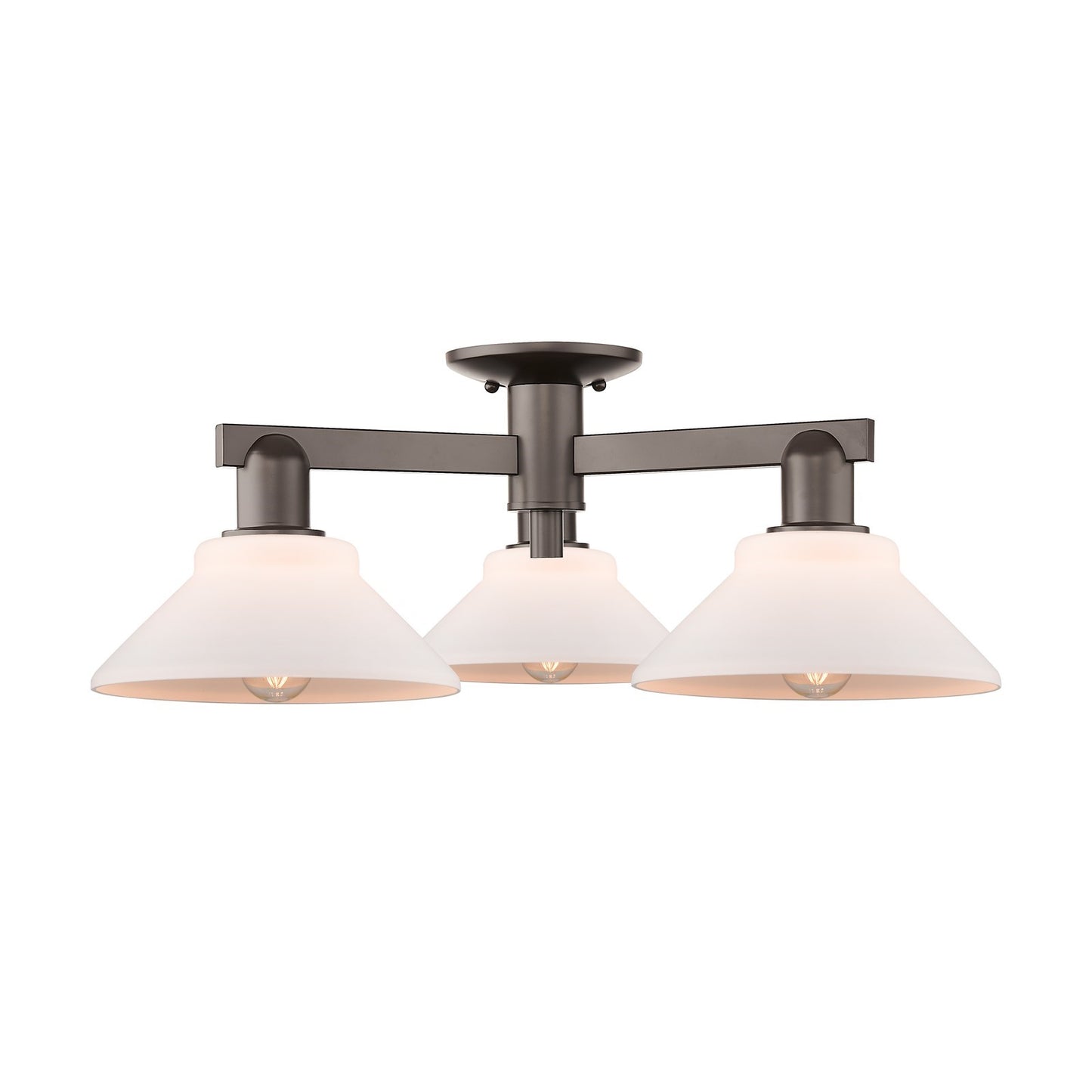 Innovations Orwell 26in 3-Light Semi-Flush Mount | Industrial Oil Rubbed Bronze Steel and Matte White Glass | Entryway & Hallway | Model 716-3F-OB-G131