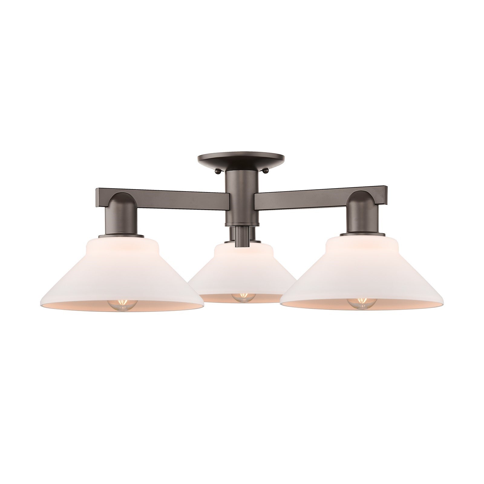 Innovations Orwell 26in 3-Light Semi-Flush Mount | Industrial Oil Rubbed Bronze Steel and Matte White Glass | Entryway & Hallway | Model 716-3F-OB-G131