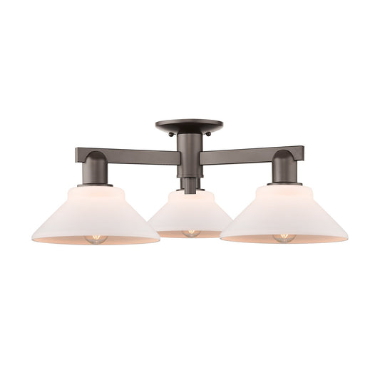 Innovations Orwell 26in 3-Light Semi-Flush Mount | Industrial Oil Rubbed Bronze Steel and Matte White Glass | Entryway & Hallway | Model 716-3F-OB-G131